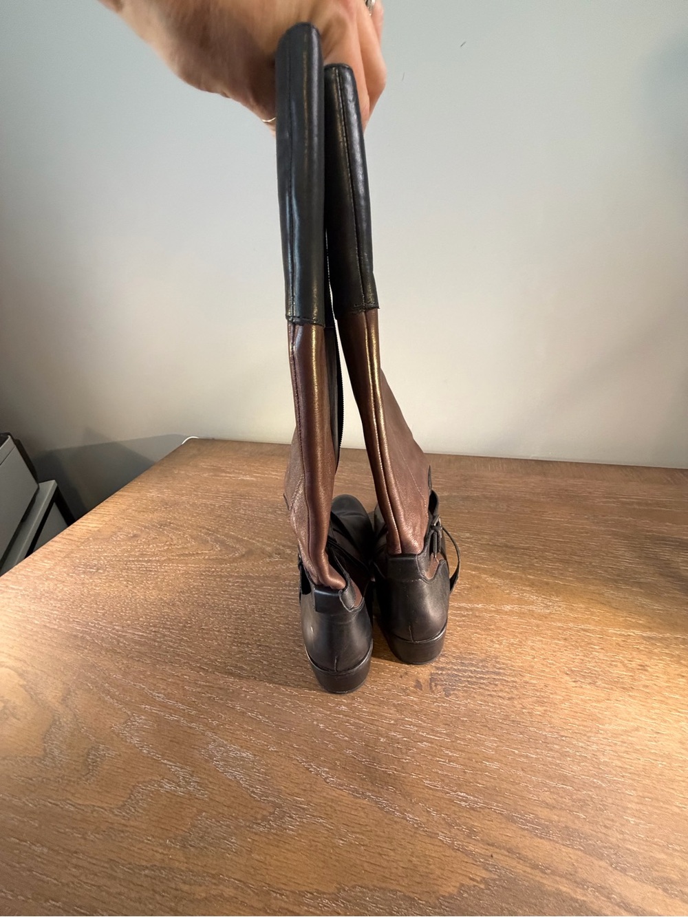 Ralph Lauren Two-Tone Brown and Black Leather Riding Boots - Picture 4 of 9
